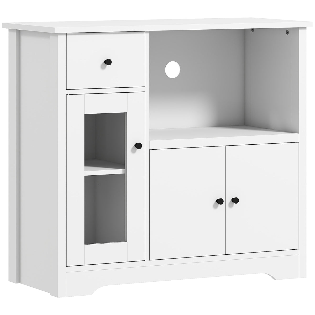 Kitchen cabinet with cable hole, sideboard with 2 cupboards, open compartment, drawer, 80 x 35 x 72.2 cm