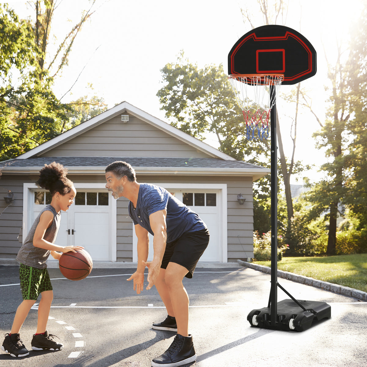 Basketball hoop, height-adjustable, fillable base, highly stable, black, 131 x 49 x 195-250 cm (2)