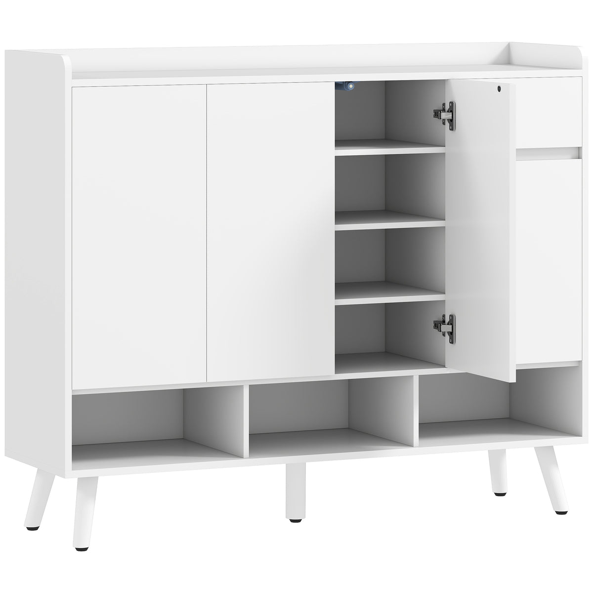 Shoe cabinet with handleless design, 4 doors, 4 adjustable shelves, freestanding shoe rack with 5 wooden legs
