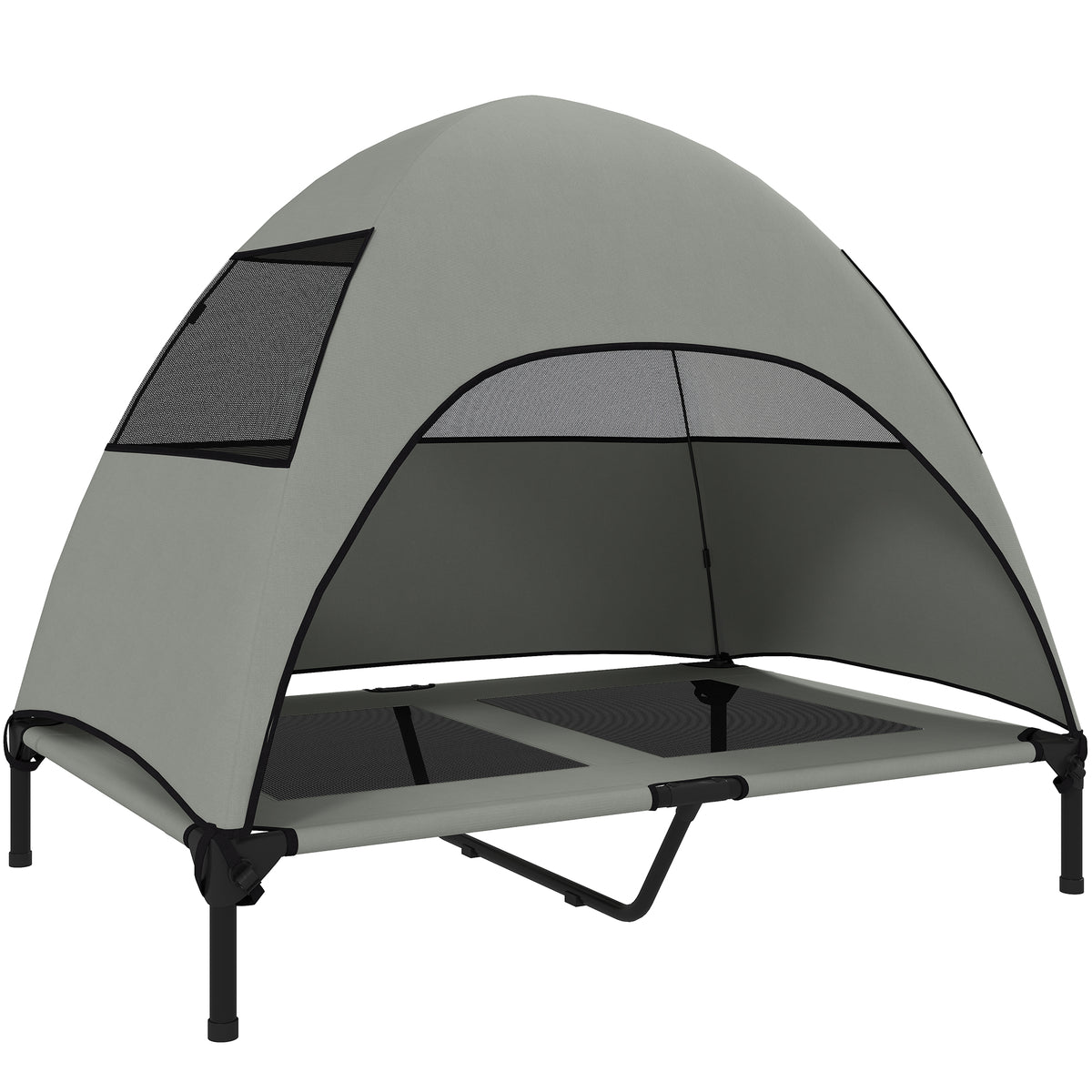 Outdoor Dog Cot with Canopy, Elevated Dog Bed for Large Dogs, 106 x 76 x 99 cm, Light Gray
