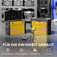 Toolbox empty, 49.7 x 25.3 x 40.7 cm tool chest with 4 drawers, mini-box steel yellow (5)