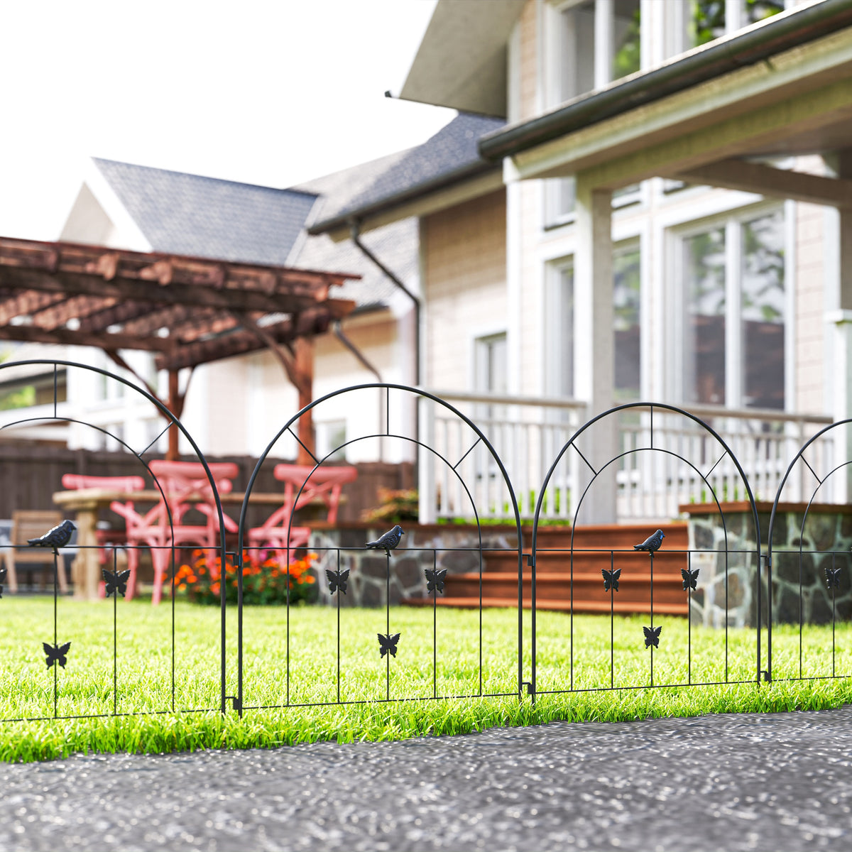 Garden fence steel fence 300 cm x 70 cm high decorative lattice fence set fence elements black (2)