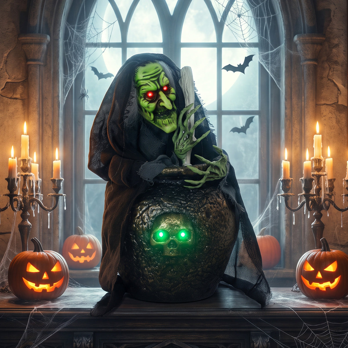Animated Halloween table witch with laughing sound, glowing eyes, and sound/touch activation (2)
