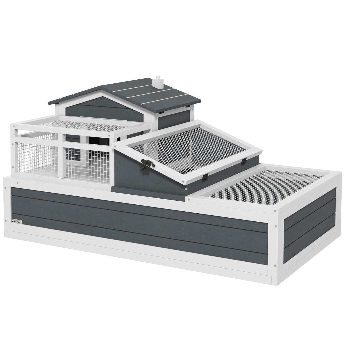 Tortoise house, 2 levels, for indoor and outdoor use, balcony, fir wood, grey