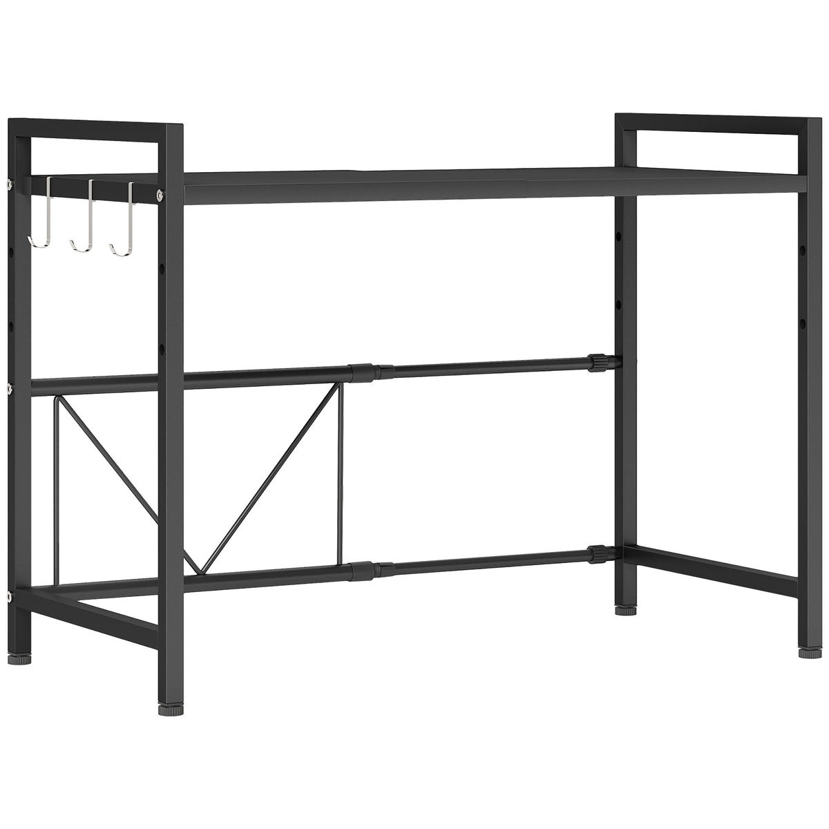 Microwave shelf, 3 hooks, extendable, metal, 40 cm high, black