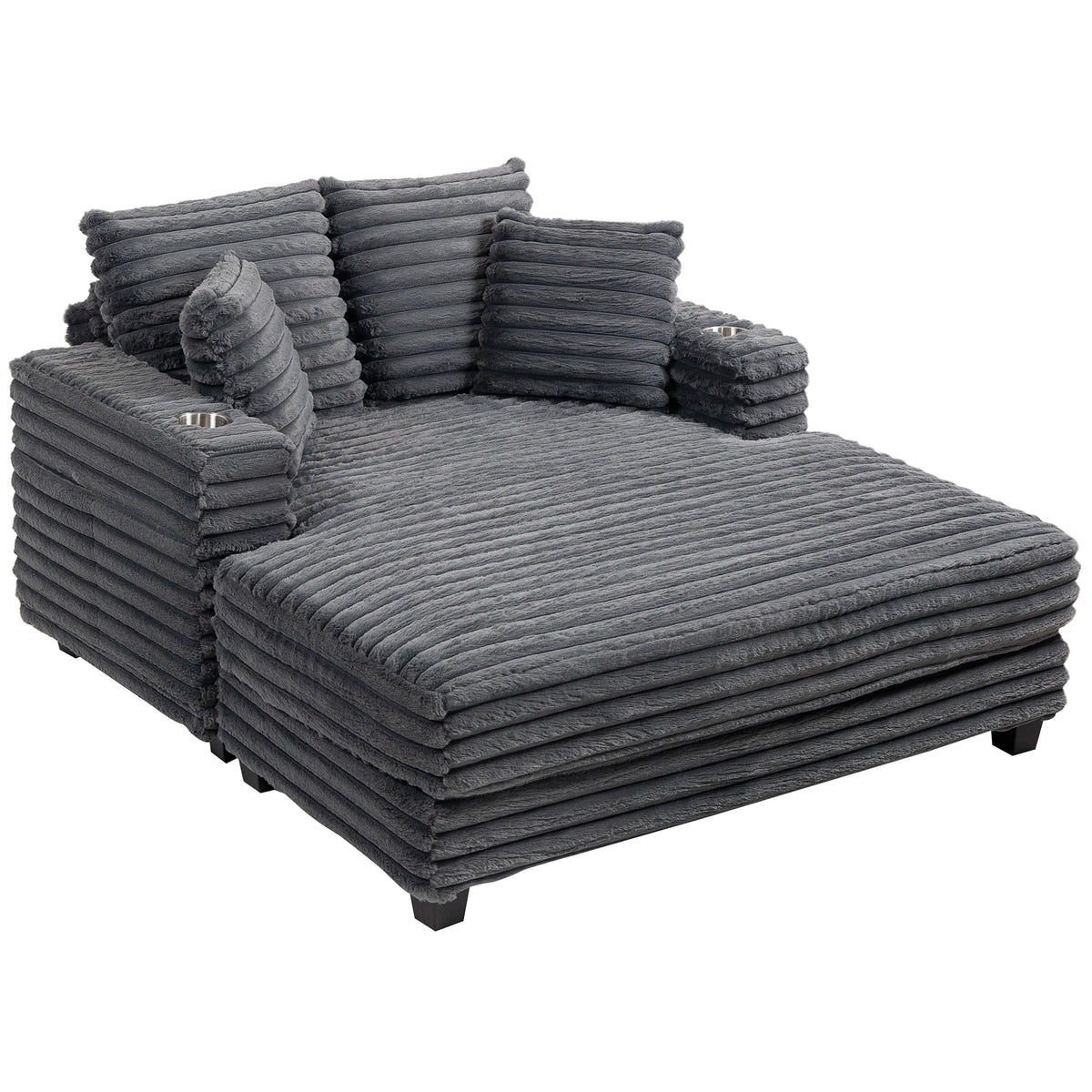 Chaise Longue 2-Seater Large Sofa Bed 134 x 151 cm with Cup Holder for Living Room, Gray