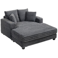 Chaise Longue 2-Seater Large Sofa Bed 134 x 151 cm with Cup Holder for Living Room, Gray