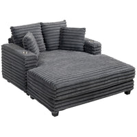Chaise Longue 2-Seater Large Sofa Bed 134 x 151 cm with Cup Holder for Living Room, Gray