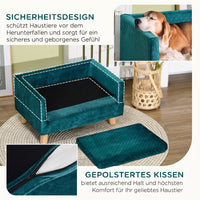 Velvet dog sofa, dog bed, dog couch with backrest, wooden legs, cushion, up to 8 kg, 64 x 45 x 36 cm, blue (6)