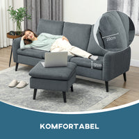 Corner sofa, 3-seater sofa with ottoman, fabric upholstery, L-shaped couch set, dark gray (7)