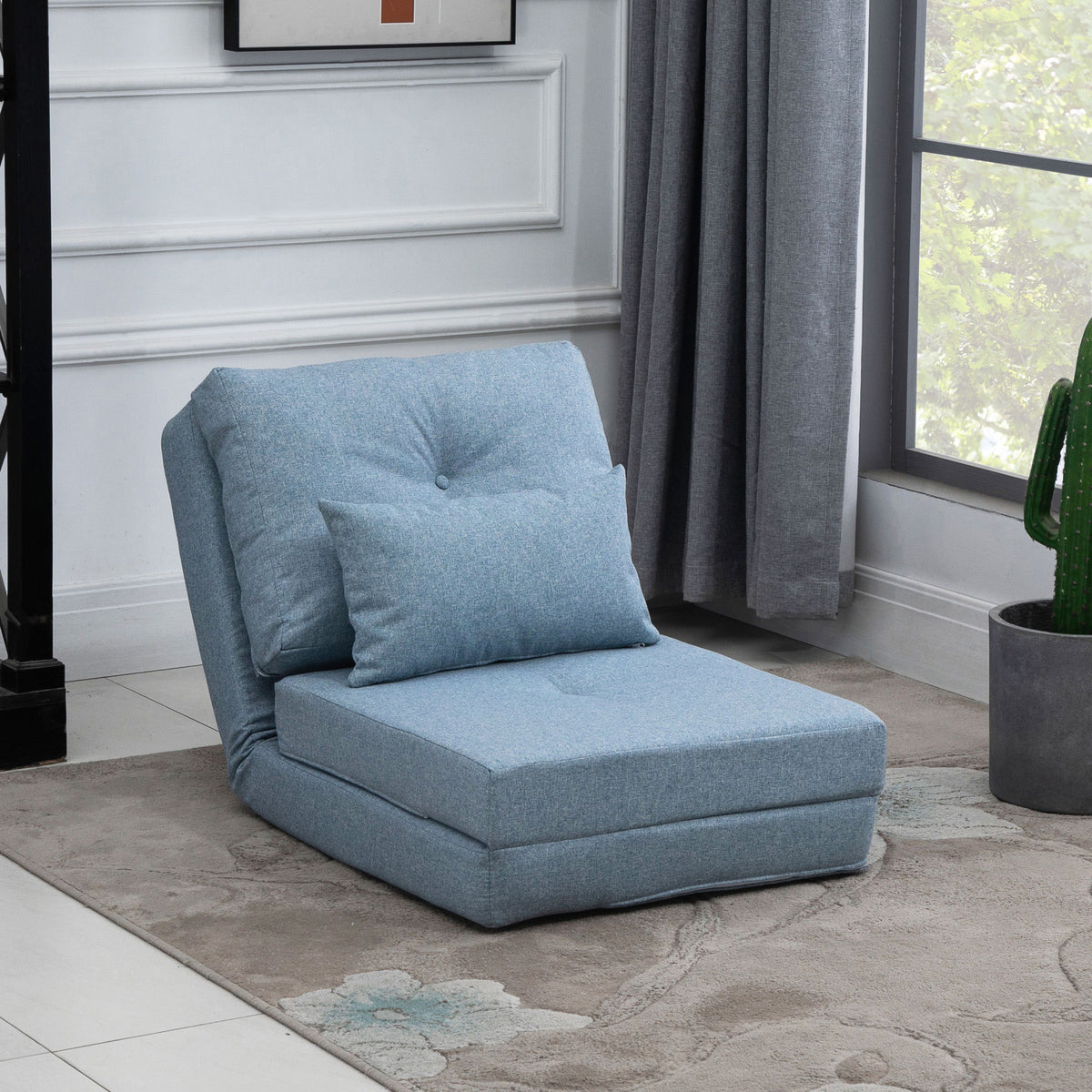 Floor chair folding mattress sleeping mat, 2-in-1 design, removable cushion, 60 x 80 x 56 cm, sky blue (2)
