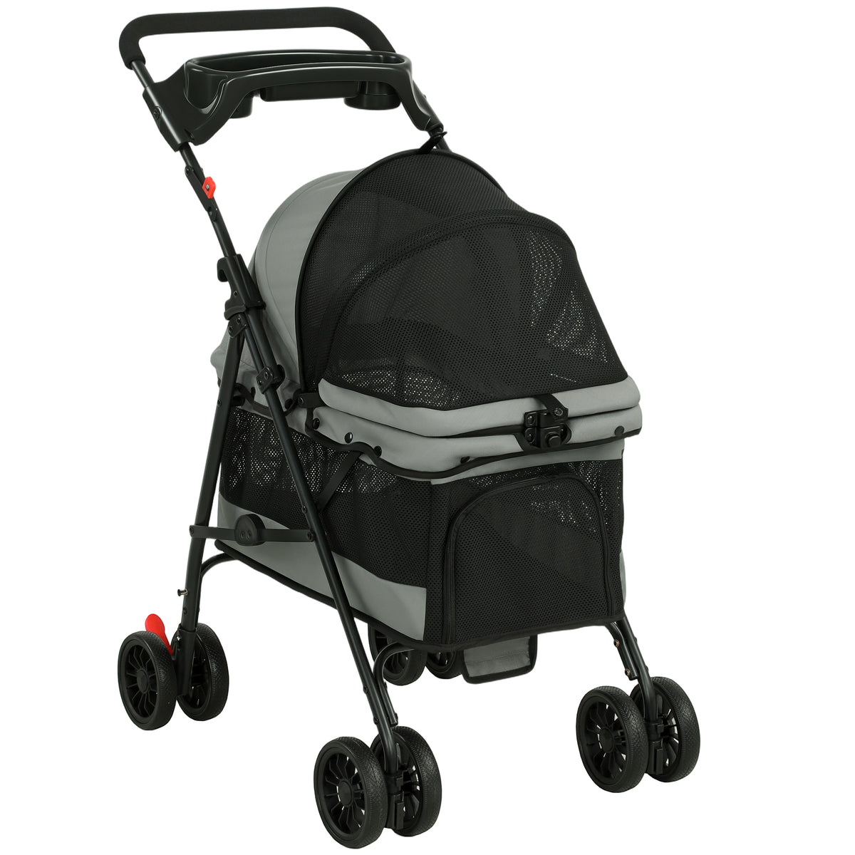 Foldable Dog Stroller Pet Buggy with Cushion, Mesh Windows, Cup Holder, and 360° Swivel Wheels for Small Dogs up