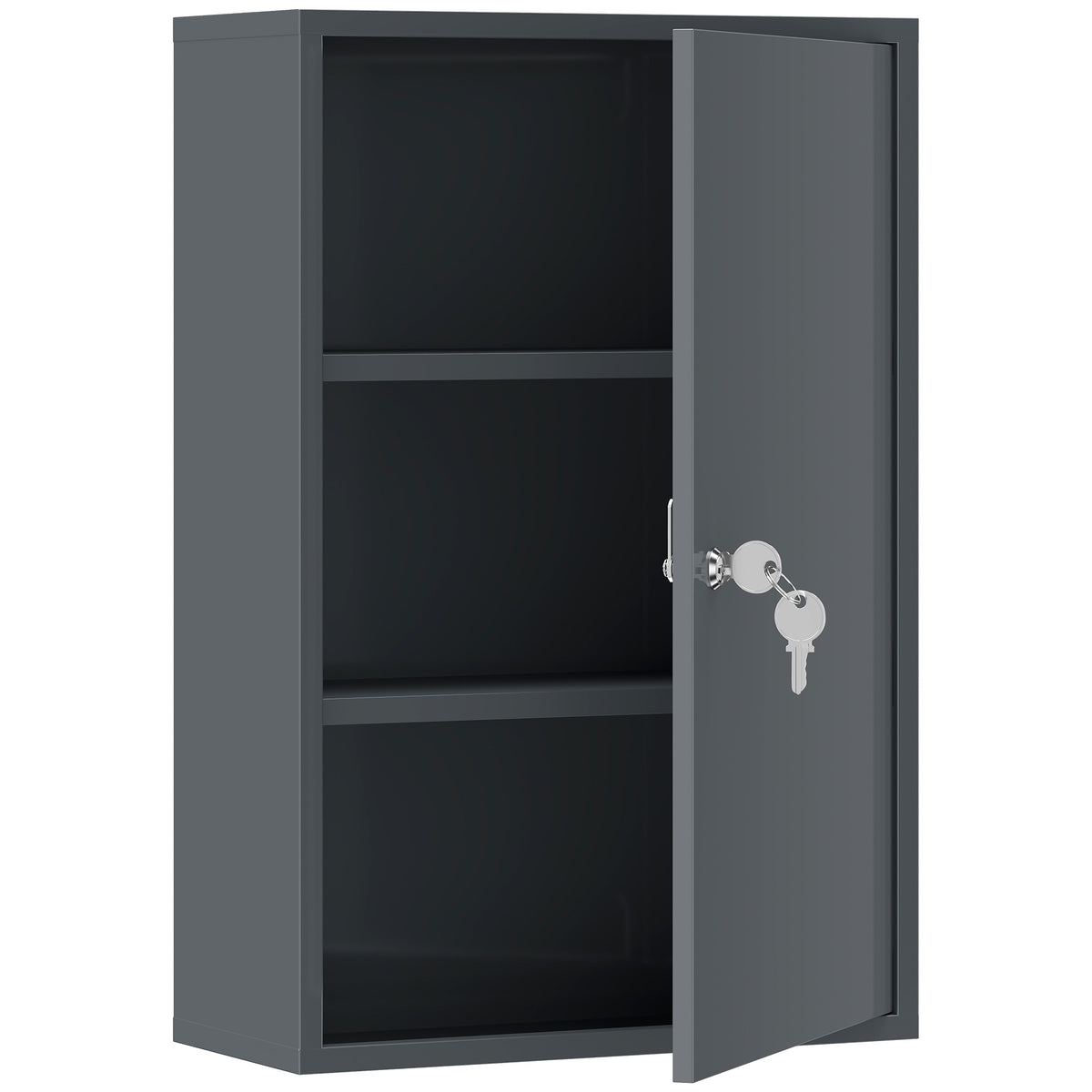 Wall-mounted medicine cabinet, bathroom cabinet with 3 shelves, 2 keys, 40 x 18 x 60 cm, grey