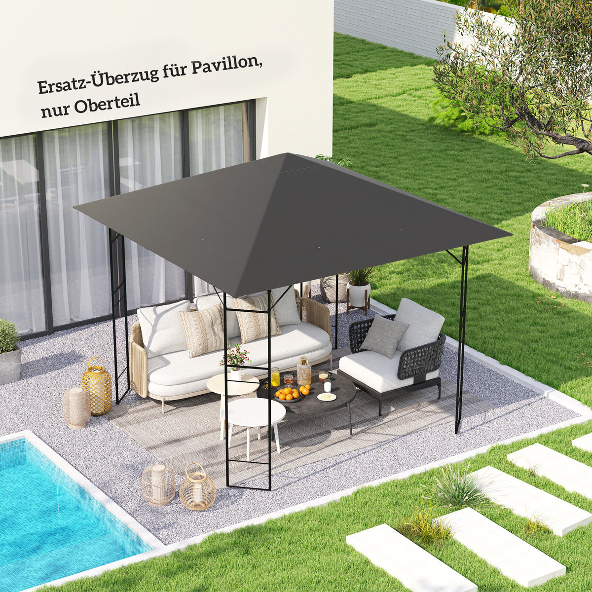 Replacement roof for pavilion 3 x 3 m water-repellent pavilion roof UPF30+ replacement cover Oxford fabric, 370 (2)