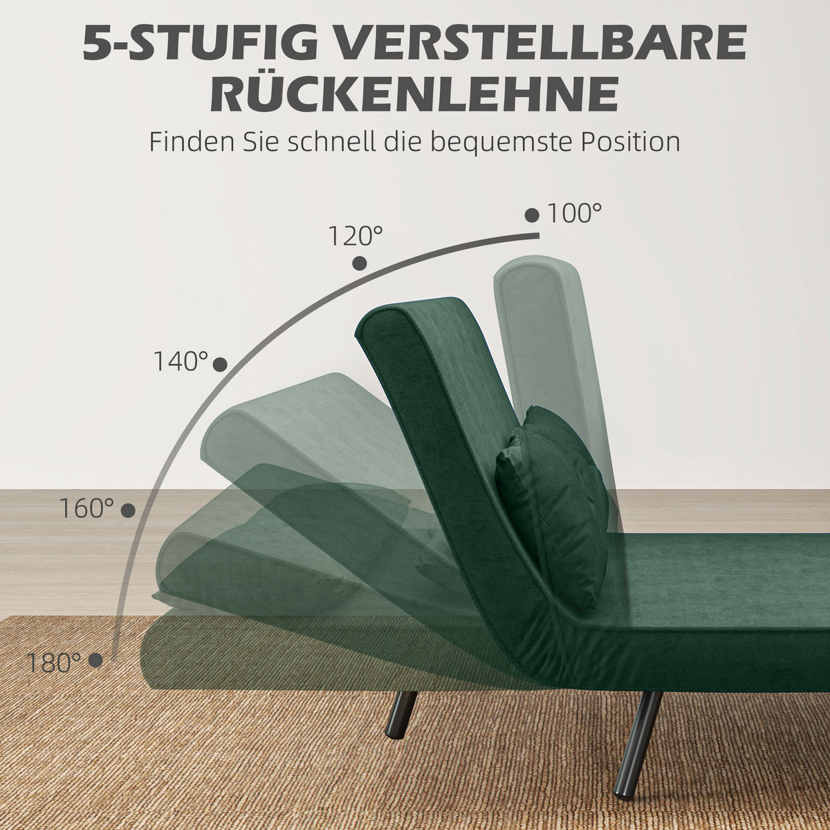 Sofa bed, 2-seater sofa, velvet sofa, sleeping function, incl. 2 cushions, velvet look, nature + green (5)