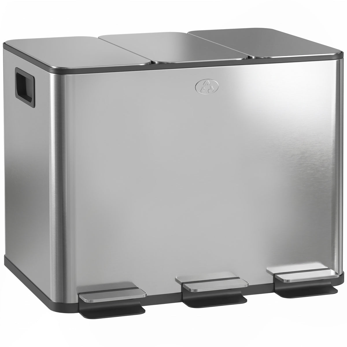 Waste bin with 3 x 20 L compartments, odor-proof lid, fingerprint-proof, soft-close, removable, silver