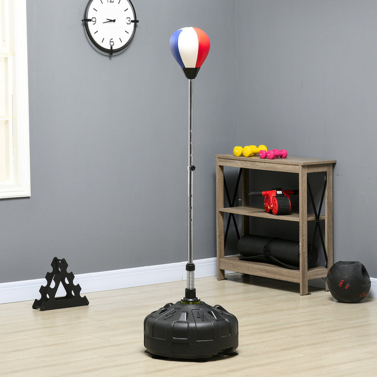 Punching ball, height-adjustable 147-165cm, fillable base, steel, black+red+white (2)