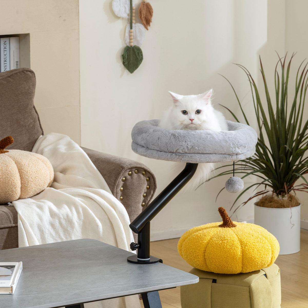 Cat desk bed, cat bed for desk with 360° rotation, adjustable height, cat lounger with removable (8)
