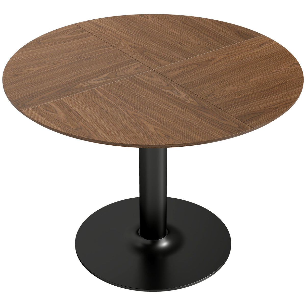 Round dining table for 6 people, 110 cm modern kitchen table with pedestal for living room, brown wood grain