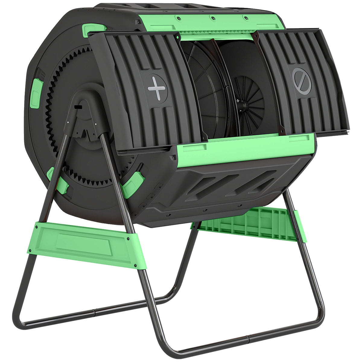 Compost bin, 200L dual-chamber composter with adjustable air vents, BPA-free, green
