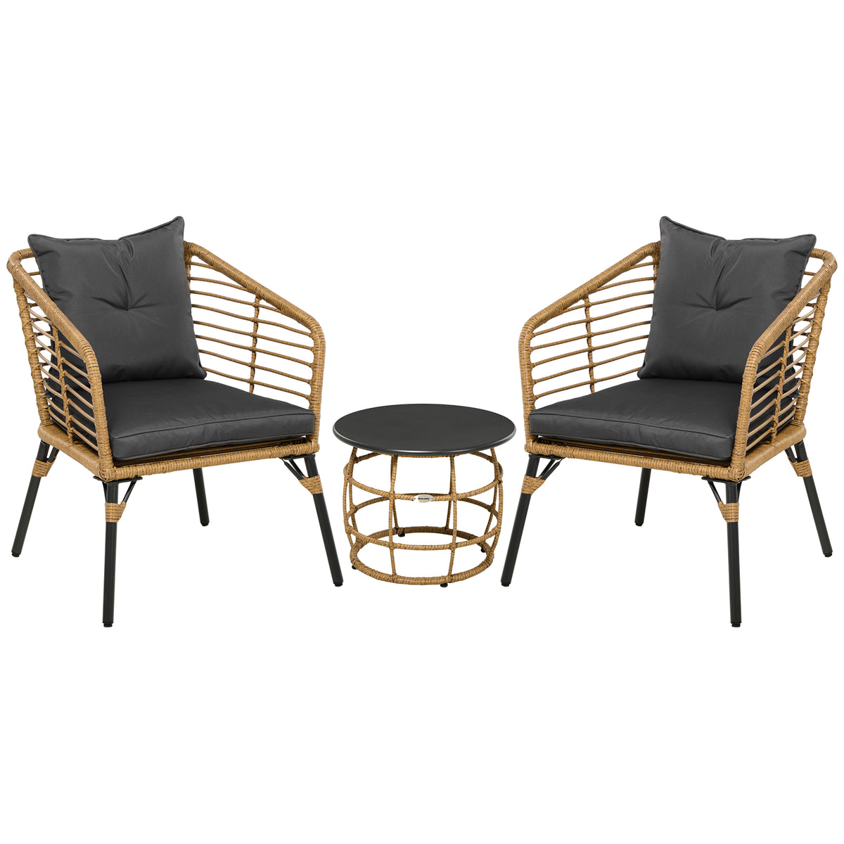 3-piece bistro set, weather-resistant, 1 side table, 2 chairs, 62 cm x 65 cm x 78 cm, sand+dark gray