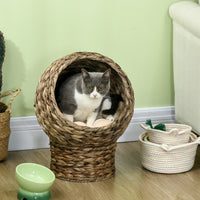 Rattan cat basket cat cave cat house cat bed with cushion pet bed water hyacinth coffee 40 x 37 x 51 cm (2)