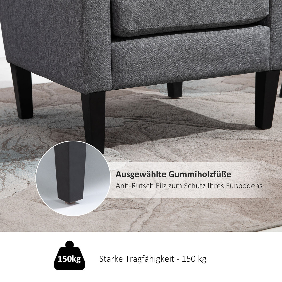 Single armchair, recliner, upholstered armchair with wooden legs, linen-look fabric, 66 x 72 x 74 cm, light grey (6)
