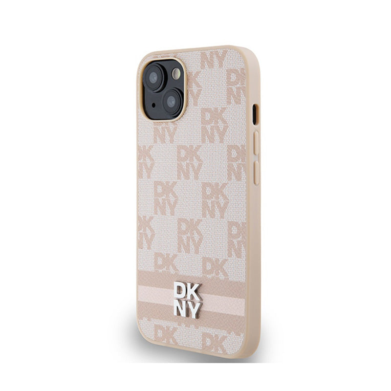 DKNY Leather Checkered Mono Pattern & Printed Stripes - case for iPhone 15 / 14 / 13 (pink) (2)