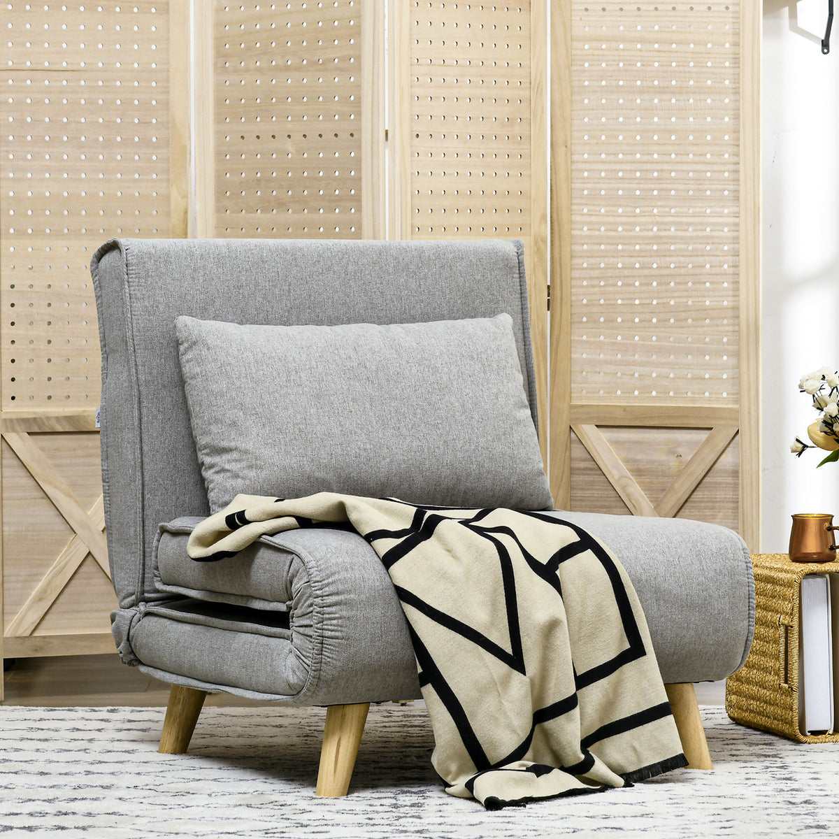 Convertible chair bed, 6-level adjustable backrest, linen-look, up to 150 kg, light grey (2)