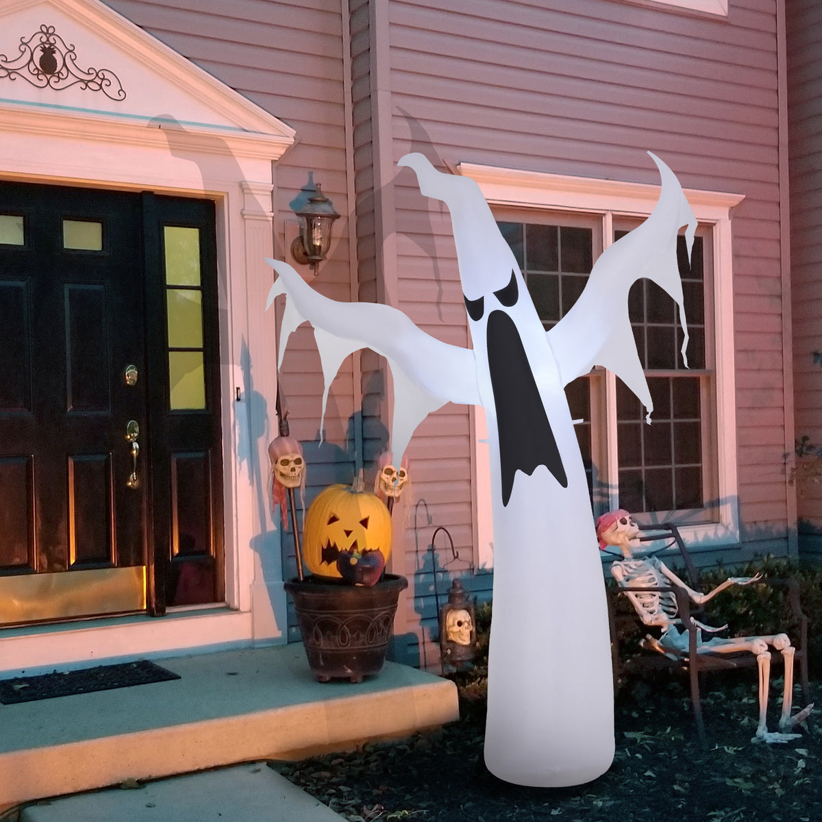 Halloween Inflatable Ghost 1.8 m Decoration with LEDs IP44 Self-Inflating Polyester White 130 x 30 x 180 cm (2)