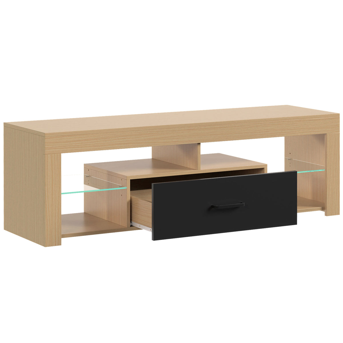 TV lowboard for TVs up to 65 inches, modern TV cabinet with adjustable glass shelves, oak
