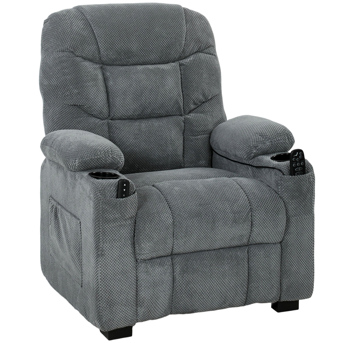 Electric recliner with massage & heat, quiet motor and memory function, dark gray