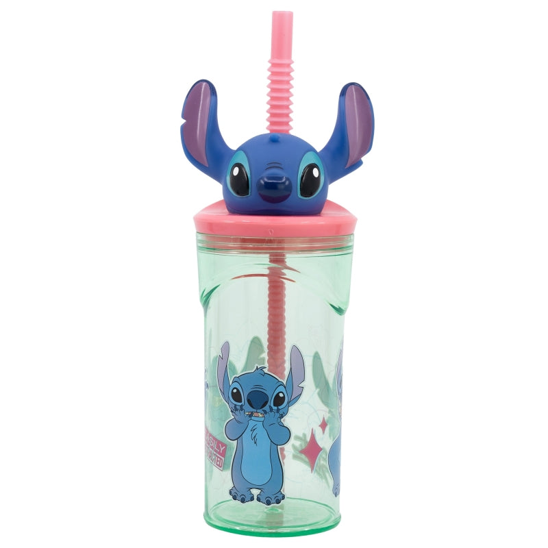 Disney Stitch - Mug with straw and 3D figure from the Flowers collection 360 ml