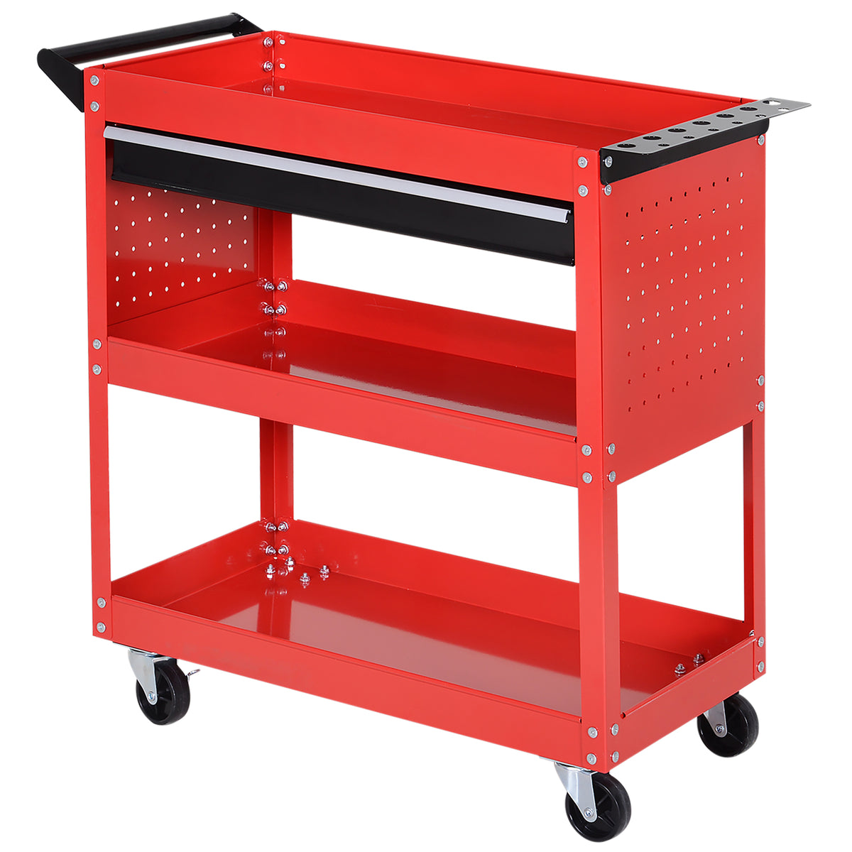 Tool Case Tool Trolley Tool Box, 3 Tiers, 4 Wheels, 82 cm x 35 cm x 76 cm, Red