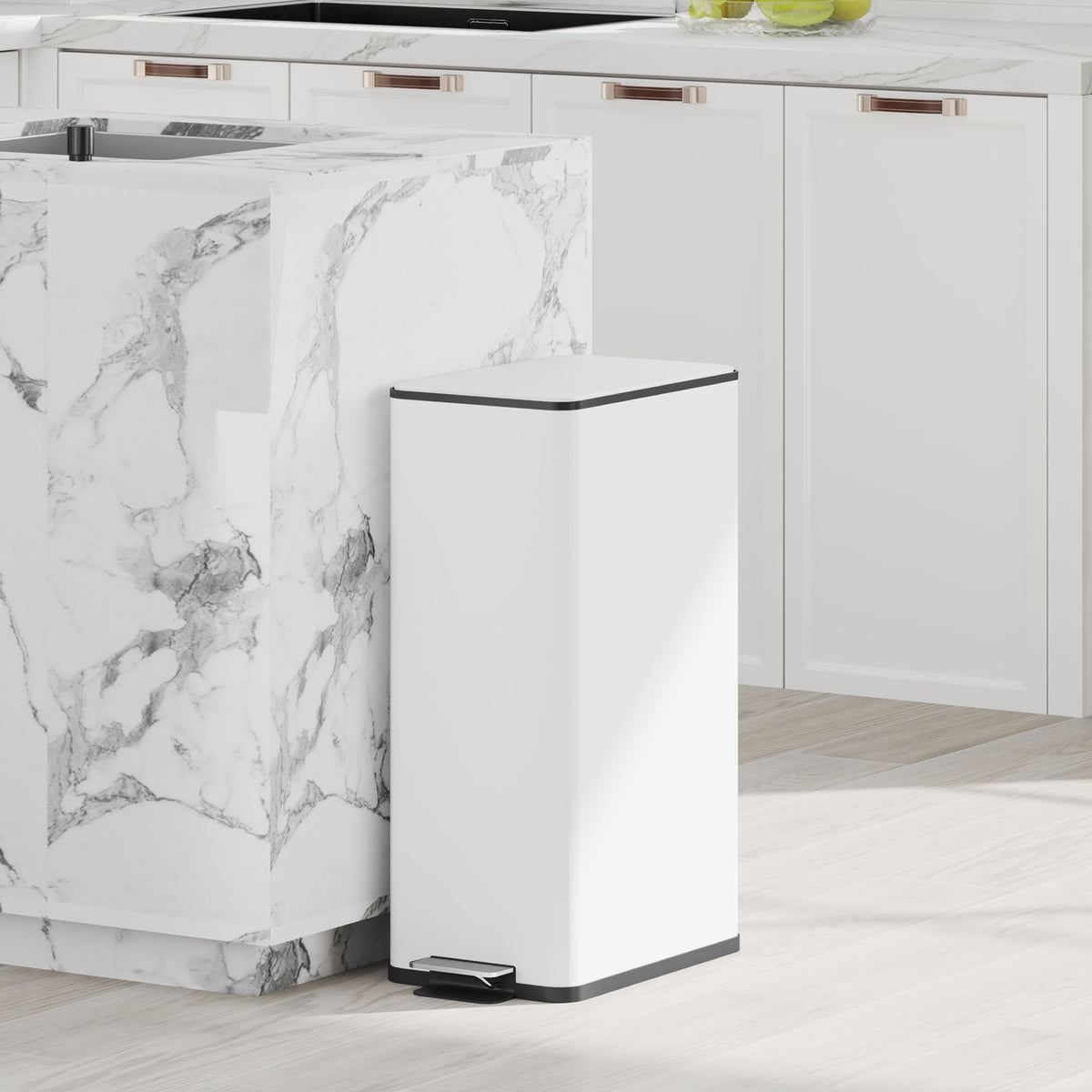 20L Trash Can, Soft-Close Lid, Deodorant Compartment, Fingerprint-Proof, Stainless Steel, White (2)