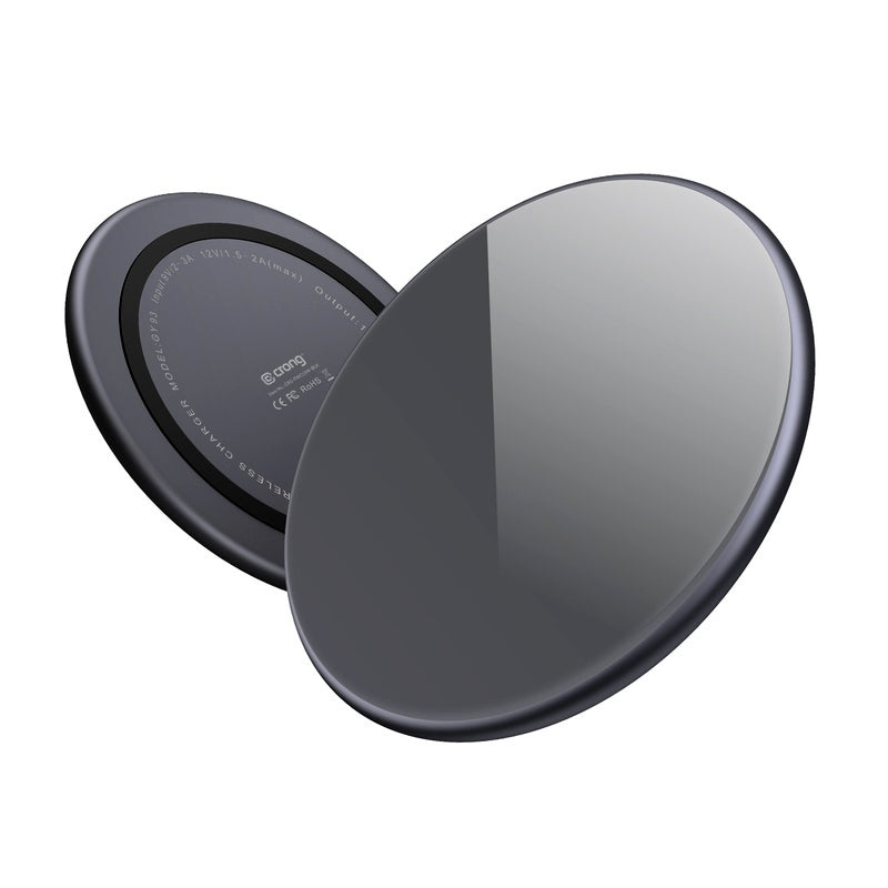 Crong PowerSpot fast wireless charger – aluminum 15W USB-C Qi wireless charger with tempered glass cover (shadow