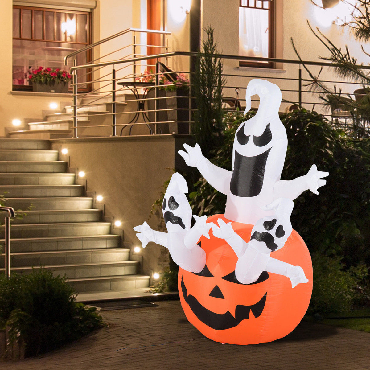 Inflatable Pumpkin Ghost Halloween Decoration Figure Air-blown with LED Lighting, Polyester, 120x120x180cm (2)