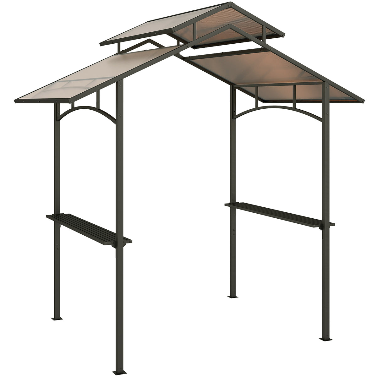 Grill gazebo with flame-retardant roof, BBQ gazebo with 2 shelves, 2.5 x 1.5m steel PC black+brown