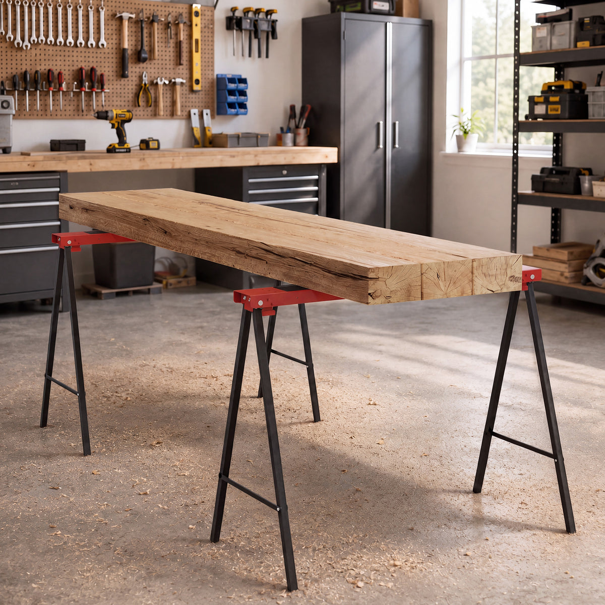 Set of 2 saw horses, workshop stands, load capacity up to 250 kg, metal, red (2)