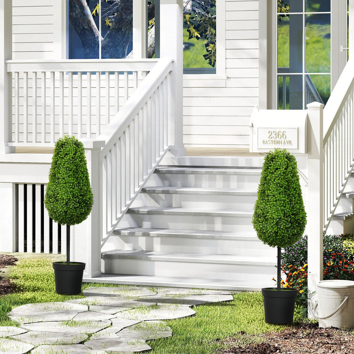 Set of 2 Artificial Boxwood 90cm Teardrop Shape Artificial Plant, Plastic Artificial Potted Plants Modern (2)