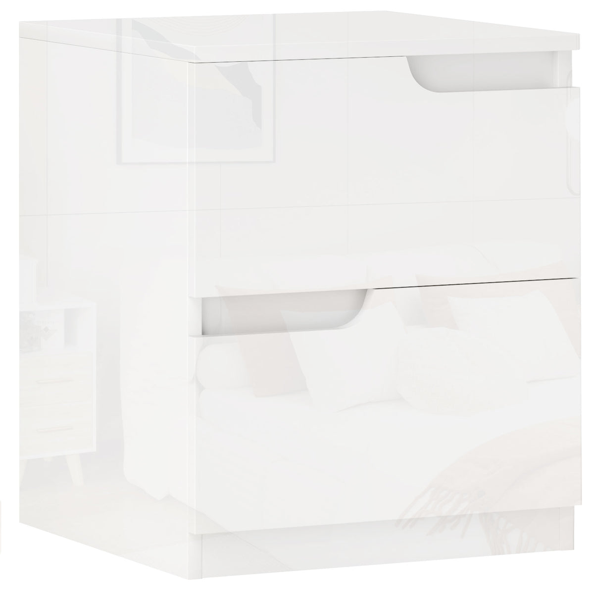 Nightstand, side table with drawers, chipboard, stylish, white
