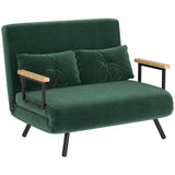 Sofa bed, 2-seater sofa, velvet sofa, sleeping function, incl. 2 cushions, velvet look, nature + green