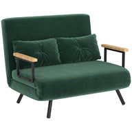 Sofa bed, 2-seater sofa, velvet sofa, sleeping function, incl. 2 cushions, velvet look, nature + green