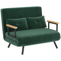 Sofa bed, 2-seater sofa, velvet sofa, sleeping function, incl. 2 cushions, velvet look, nature + green