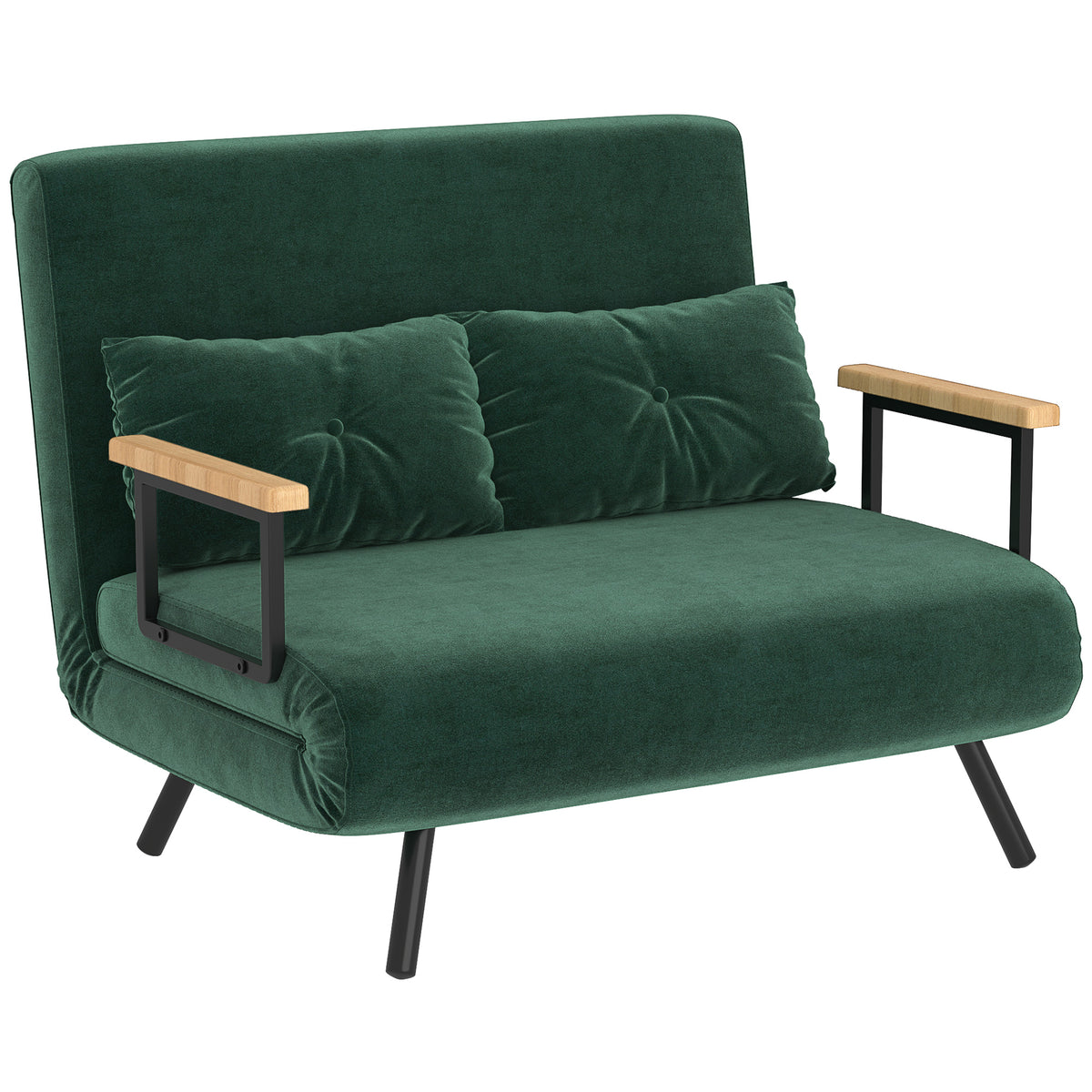 Sofa bed, 2-seater sofa, velvet sofa, sleeping function, incl. 2 cushions, velvet look, nature + green
