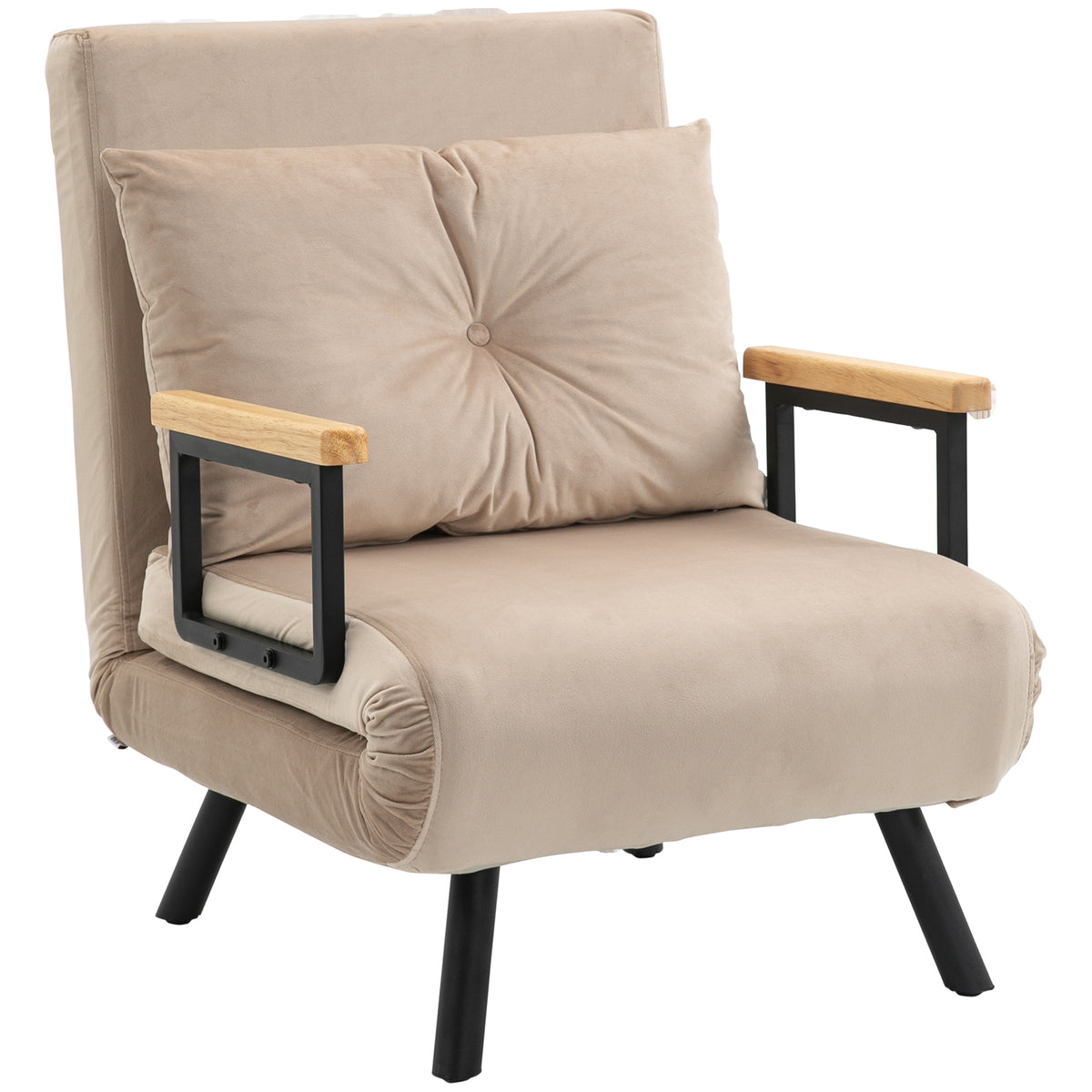 Scandinavian-style recliner, lounge chair, reading chair. Incl. button-tufted cushion, black + natural