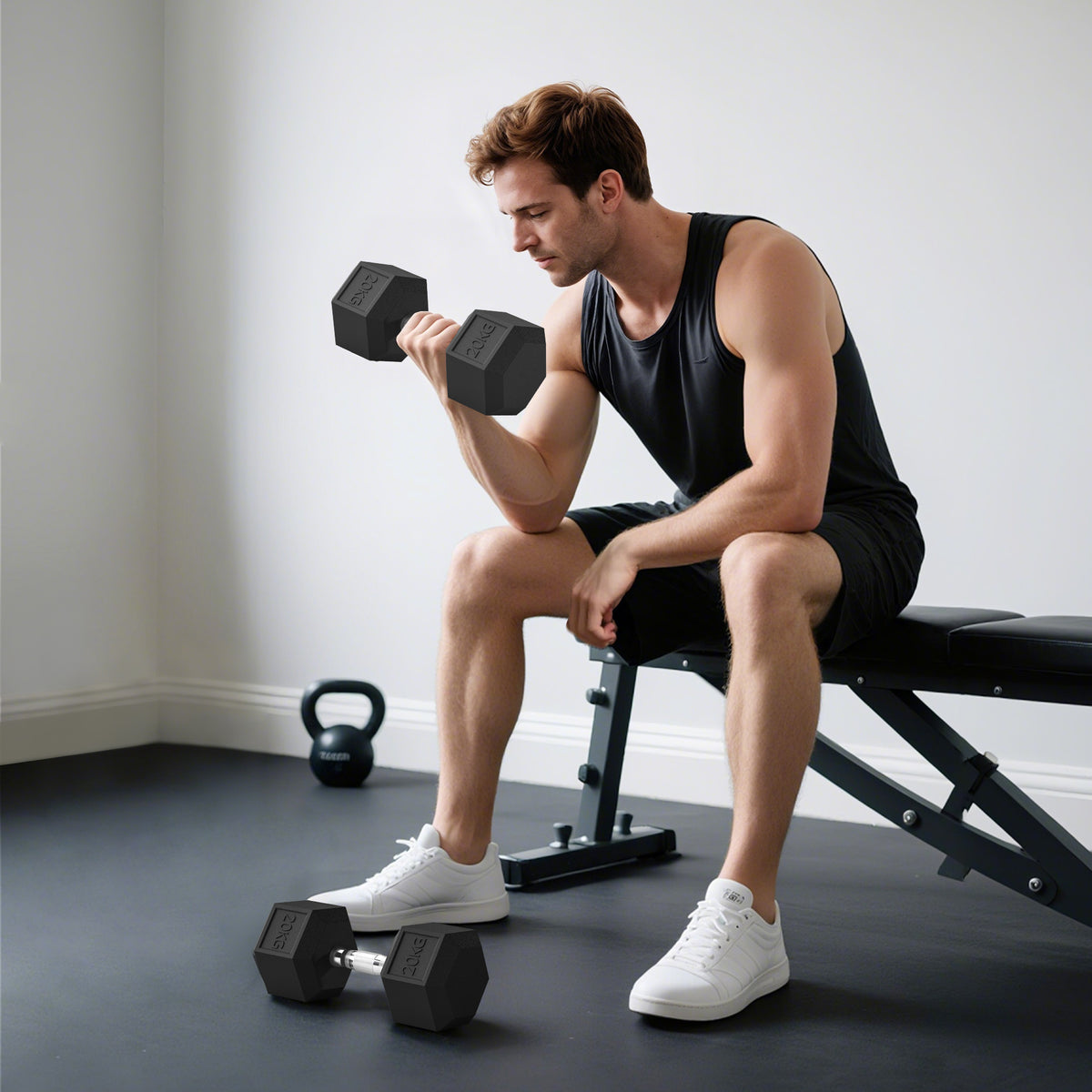 Dumbbells with knurled handle, cast iron dumbbell, 2 x 20kg for home, gym, strength training (2)