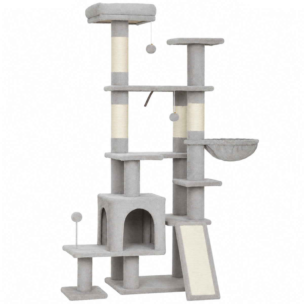 Cat Tree Large, 152 cm high cat tree with scratching posts, caves with 2 entrances, 3 balls, hammock, 6 kg