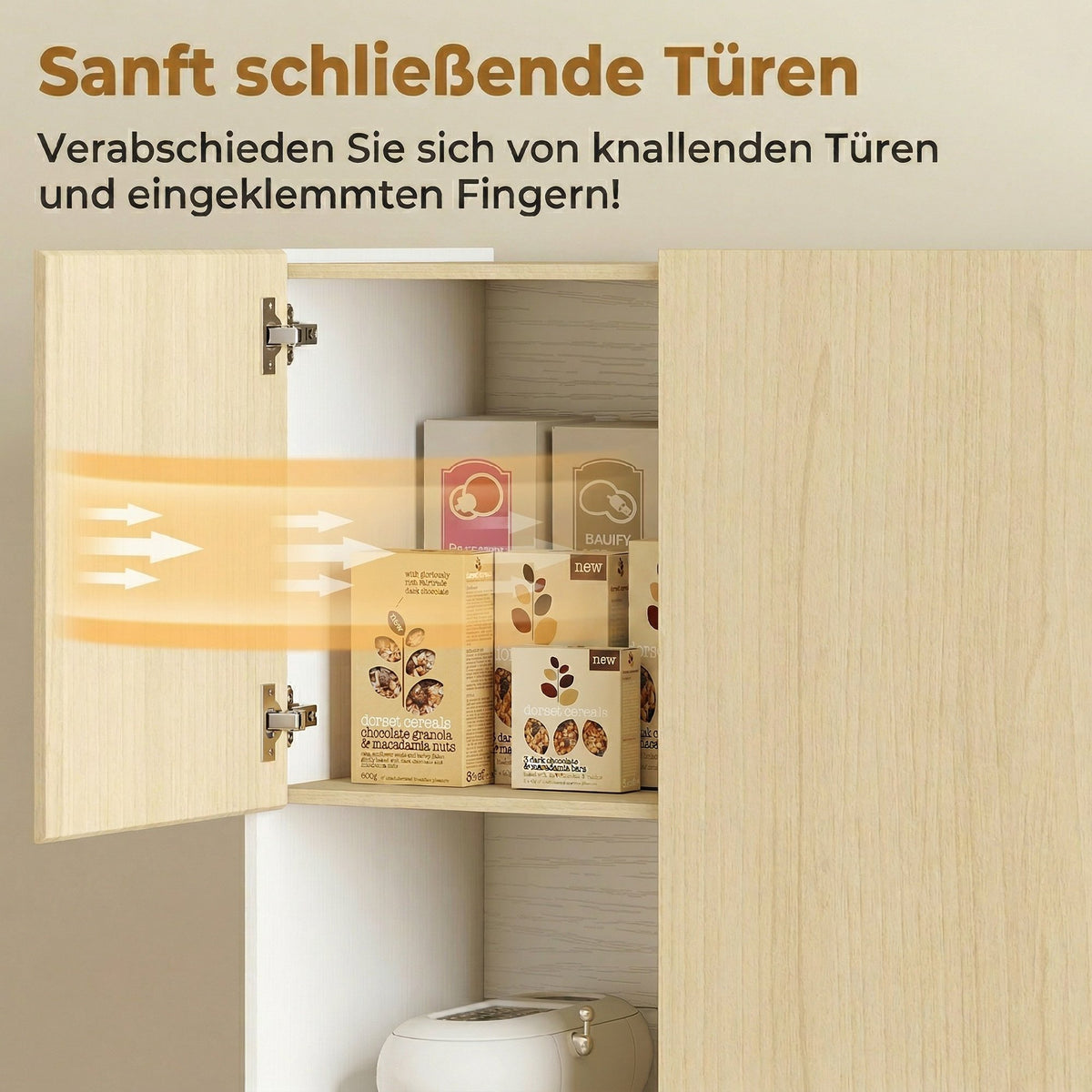 170 cm kitchen cabinet, modern cabinet with open compartment, adjustable shelves, natural wood look (7)