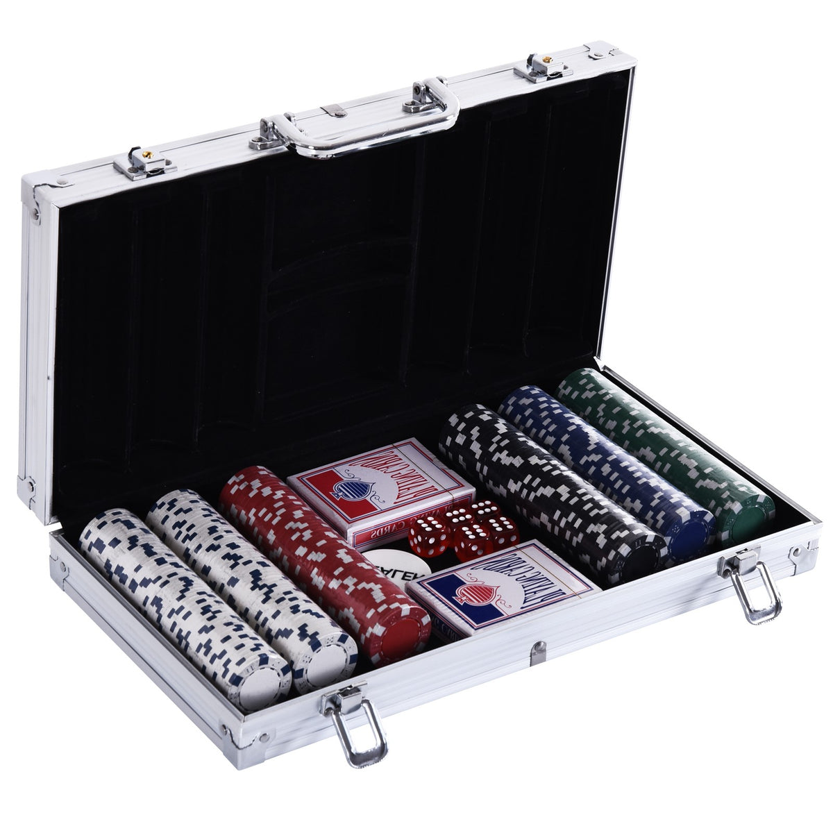 Lockable poker case poker set with case 300 chips 5 dice 2 decks of cards accessories, complete poker chip set